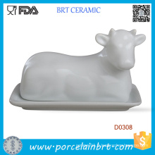 Plat en porcelaine de boeuf blanc en forme de vache